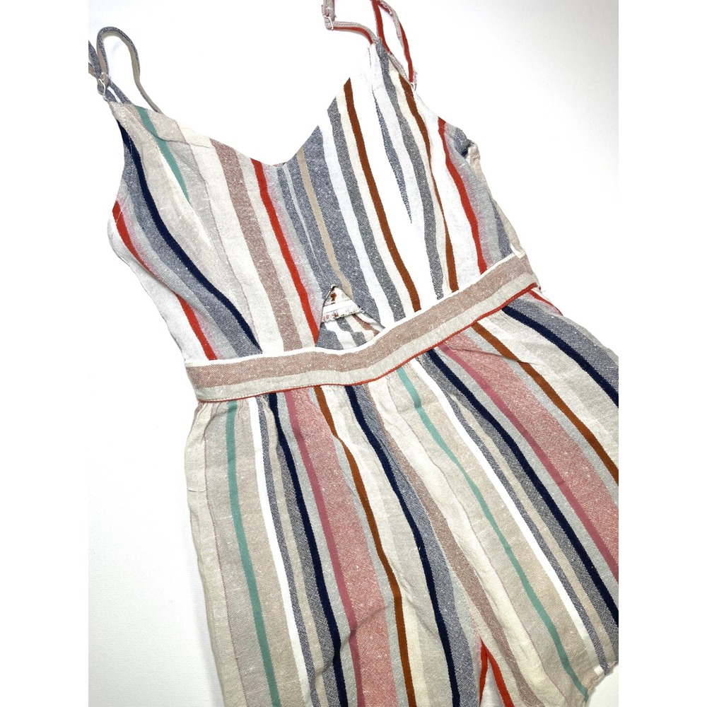American Eagle Outfitters Women XS Striped Romper Cutout Smocked Back Multicolor